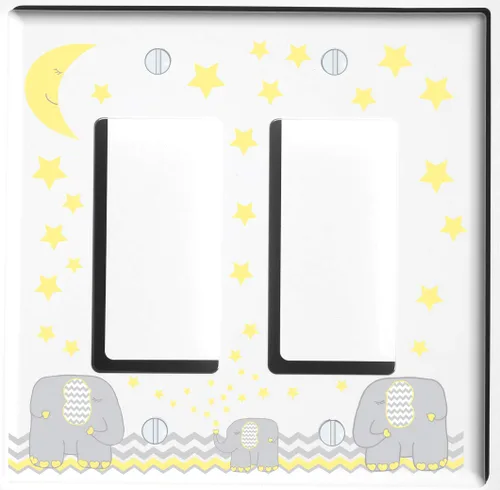 Vista 2 de Cubierta de placa de interruptor de luz de elefante amarillo, palanca individual con luna amarilla y estrellas/elefante decoración de guardería
