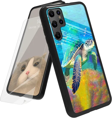 Vista 122 de Funda para Samsung Galaxy A12 5G con protector de pantalla, parte trasera de vidrio templado + TPU de silicona suave que absorbe los golpes