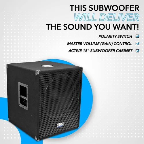 Vista 4 de Seismic Audio - Shockwave-15 - Gabinete de subwoofer Pro Audio/DJ de 15" con amplificador de clase D de 1000 vatios