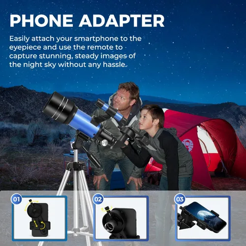 Vista 5 de ESAKO - Telescopio para niños y principiantes, telescopios portátiles con apertura de 70 mm y 3 oculares, trípode de altura ajustable y adaptador