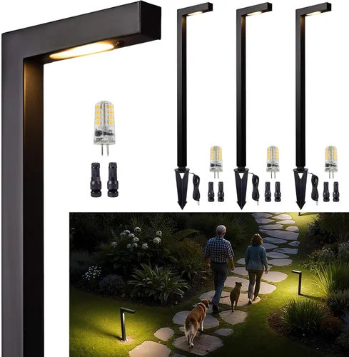 Vista 24 de Gardenreet Luces de camino de paisaje de latón, luces de camino de bajo voltaje de 12 V con cable, luces de jardín al aire libre LED impermeables