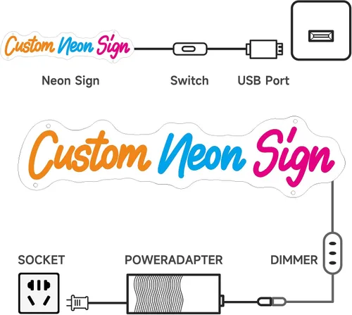Vista 6 de Letrero de neón personalizado, letreros de luz de neón LED personalizables, decoración de pared para dormitorio, letrero de neón regulable