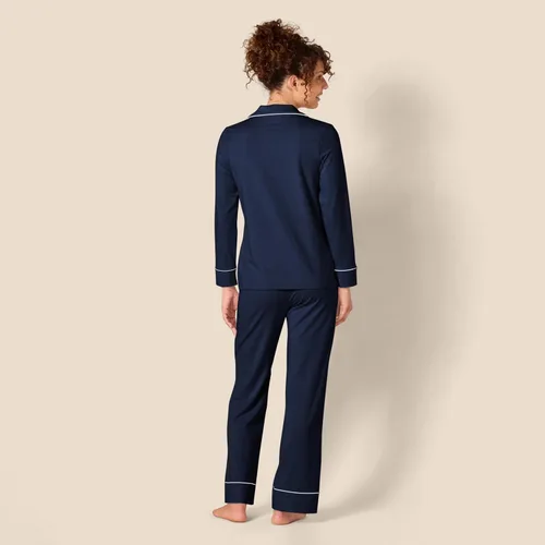 Vista 3 de Tienda Essentials - Pijama de modal de algodón para mujer, conjunto de camisa de manga larga y pantalones largos