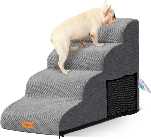 Vista 21 de 2-Step Dog Stairs for Small Dogs, Non-Slip Foam Pet Steps for Low Couch Bed Negro
