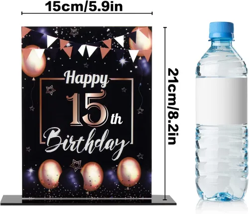 Vista 257 de LINGTEER Decoraciones de feliz cumpleaños número 11, 2 piezas de soporte de acrílico con impresión de pie rosa y azul, tablero de telón de fondo