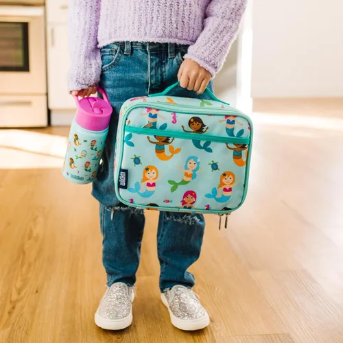 Vista 8 de Wildkin Paquete de lonchera con botella de agua de acero de 14 onzas para niños, duradera, aislada, para la escuela y viajes, sirenas