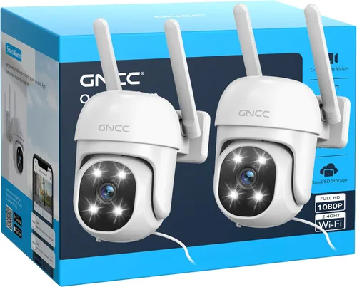 Vista 10 de Cámara de seguridad para exteriores GNCC 1080P, 360 PTZ 2.4GHz WiFi Plug-in Cam (paquete de 1) Color Night Vision, Motion Detection and Siren