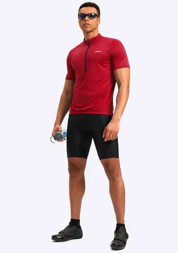 Vista 6 de Bikewa Maillot de ciclismo para hombre que absorbe la humedad, manga corta, UPF media cremallera, ciclismo, ciclismo de carretera, camisas