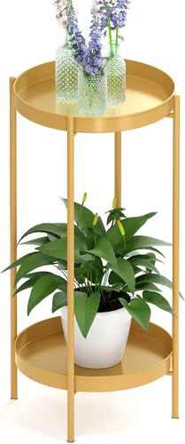 Vista 8 de OVICAR Soporte para plantas para interiores y exteriores, organizador de macetas de metal, 2 niveles de alto, estante de almacenamiento para el Negro