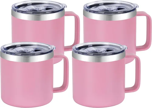 Vista 22 de VEGOND Taza de café aislada de 14 onzas con asa, taza de café de viaje de acero inoxidable con tapa, taza de café de metal al vacío de doble pared