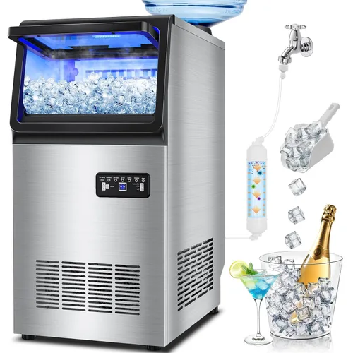 Vista 19 de Máquina de hielo debajo del mostrador, 95 libras/día con contenedor de almacenamiento de 35 libras, 40 cubos en 10 minutos, puerta reversible