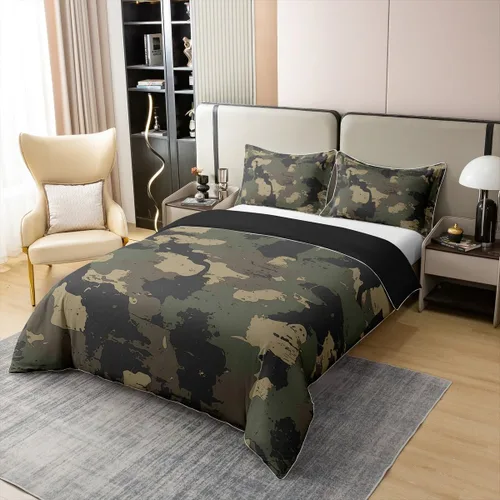 Vista 3 de Juego de funda de edredón de camuflaje 100% algodón para niños, adolescentes, estilo militar, juego de funda de edredón con estampado de camuflaje