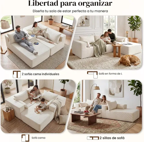 Vista 4 de Sofás seccionales sin estructura de 106 pulgadas para sala de estar, sofá modular en forma de L con asiento profundo de gran tamaño con chaise Beige