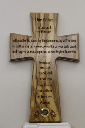 Vista 9 de Cruz de pared de oración del Señor, madera de olivo, hecha a mano en Bethlehem y Jerusalén, Tierra Santa, única en su clase, muy especial, con hojas
