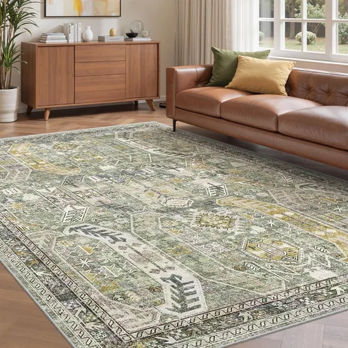 Vista 18 de befbee - Alfombra para sala de estar, lavable y resistente a manchas, con base antideslizante, ideal para dormitorio y cocina, decoración clásica