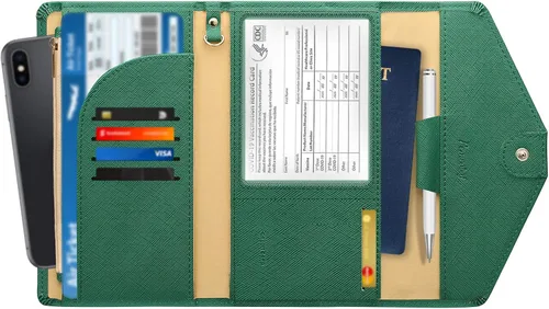 Vista 7 de Combo de tarjetero para pasaporte y vacuna, cartera de viaje para mujer con bloqueo RFID con ranura para tarjeta de vacuna, funda de mano