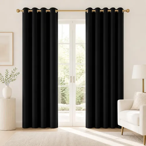 Vista 77 de Deconovo Cortinas opacas 100% con forro negro, cortinas con ojales aisladas térmicamente que reducen el ruido, doble capa para oscurecer