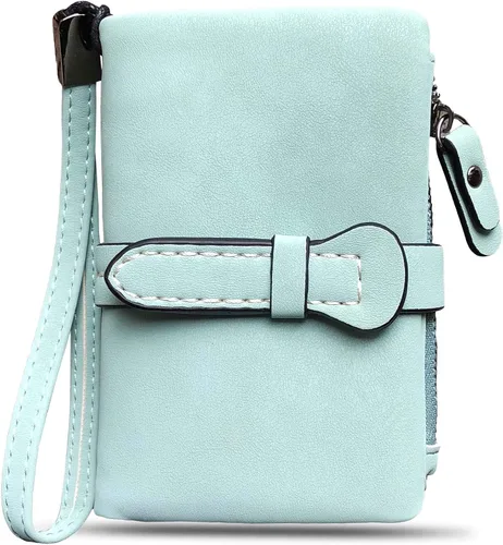 Vista 2 de AOXONEL Women's Small Bifold Leather wallet Rfid blocking Ladies Wristlet with Card holder id window Coin Purse