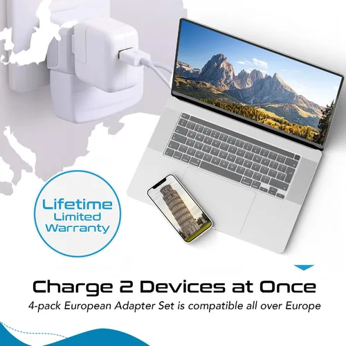 Vista 4 de Ceptics Juego de 4 adaptadores de enchufe europeos, Estados Unidos a Europa, Italia, Alemania, Inglaterra, España, Italia, Islandia, Francia