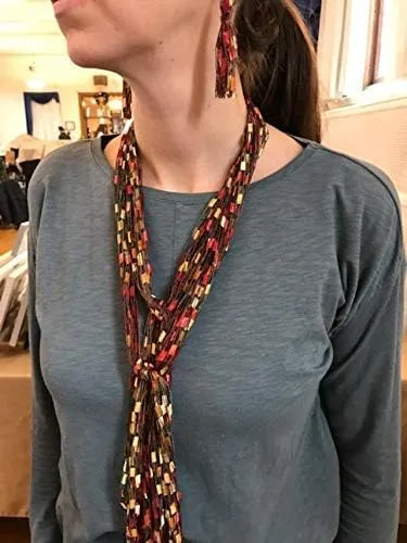 Vista 2 de Bufanda Collar Lariat Naranja Rojo Oro Otoño Navidad
