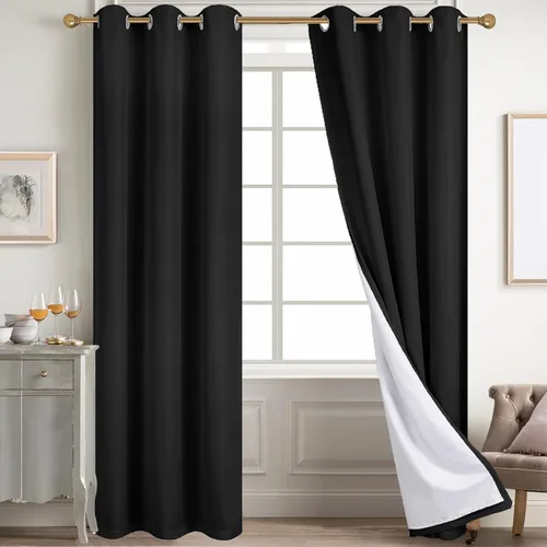 Vista 92 de Diraysid Cortinas 100% opacas de lino beige para dormitorio, con ojales, aislamiento térmico, cortinas de oscurecimiento de habitación