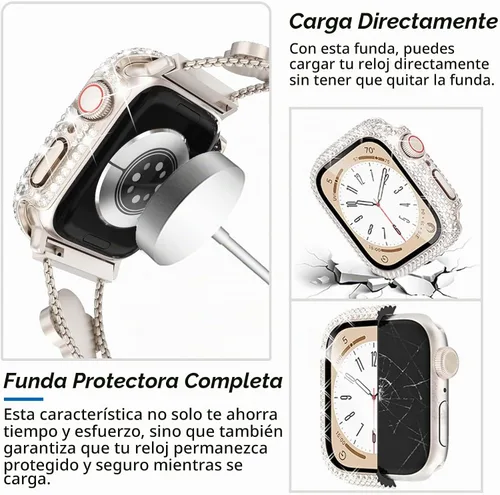 Vista 5 de KADES Bling Four-Leaf Clover Band for Apple Watch Bands Women's Wear Starlight/Iridescent