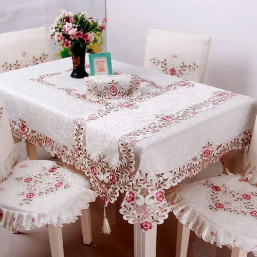 Vista 6 de LeLehome - Mantel de encaje bordado con flores color café