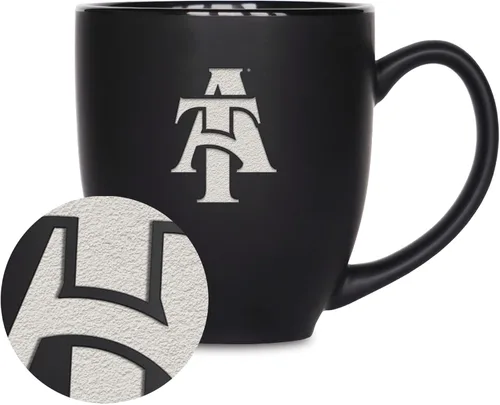 Vista 195 de Rico Industries - Taza de cerámica mate negra con grabado láser estándar de 15oz para NCAA (escuelas T & U) - Para bebidas calientes o frías
