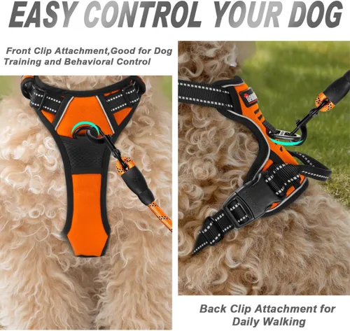 Vista 241 de BARKBAY - Arnés para perro sin tirones con clip frontal, material resistente y reflectante, asa de fácil control para pasear perros grandes