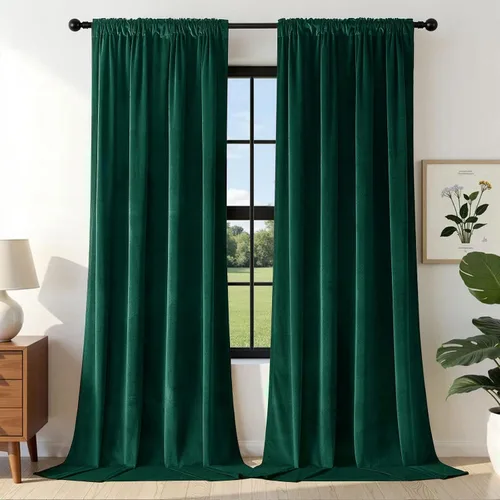 Vista 17 de Joydeco Cortinas de terciopelo negro de 72 pulgadas de largo, 2 paneles, cortinas opacas de lujo con bolsillo para barra, cortinas de ventana