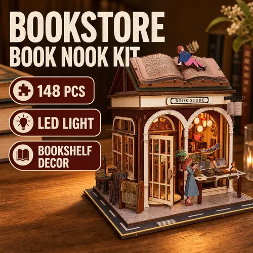 Vista 2 de Rompecabezas de madera 3D, kits de rincón de libros para adultos, kits de construcción de casas en miniatura, manualidades de madera