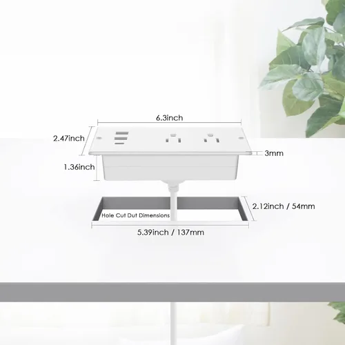 Vista 7 de Jgstkcity Regleta de alimentación empotrable USB C de 20 W, protector de sobretensiones impermeable, toma de corriente de escritorio para muebles, 2