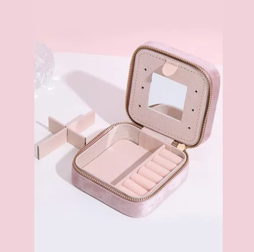 Vista 5 de STYLIFING Joyero de viaje, organizador de joyas de franela de felpa con espejo y 3 pares de aretes para mujeres y niñas, organizador