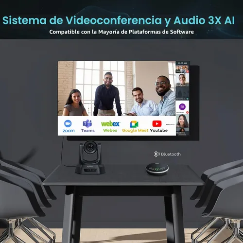 Vista 8 de TONGVEO Sistema de cámara de conferencia PTZ con seguimiento automático AI con micrófonos Bluetooth, zoom óptico 3X USB3.0 1080P 60fps, solución