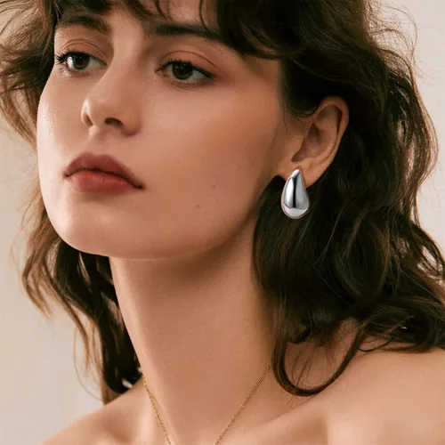 Vista 6 de Aretes de lágrima para mujer, aretes de aro de oro para mujer, aretes de plata para mujer, aretes de tuerca de moda