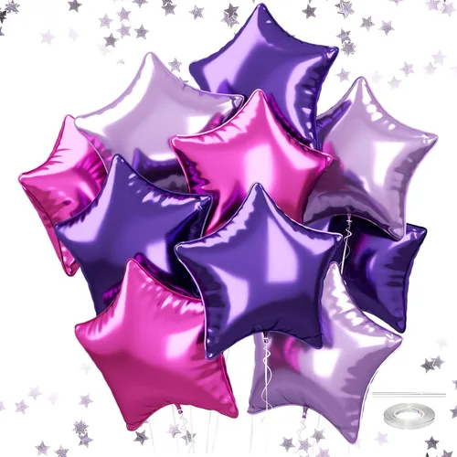 Vista 11 de Globos de estrellas rojas, azules y negras, globo de papel de aluminio de 18 pulgadas para helio, paquete de 10 globos rojos y azules, globo de Negro