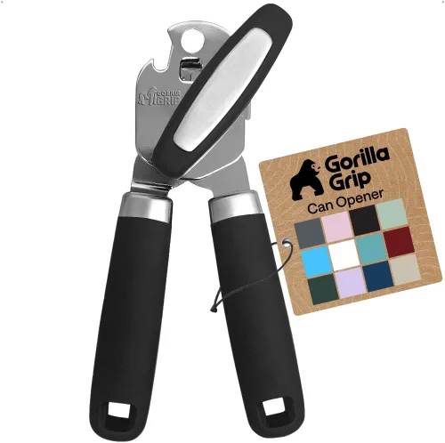Vista 14 de GORILLA GRIP - Abridor de latas manual de acero inoxidable resistente con borde liso y abridor de botellas, mango suave y cómodo, perilla giratoria