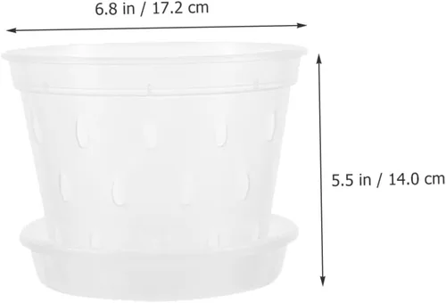 Vista 2 de 2 Sets Plastic Orchid Plant Nursery Pots with Saucers and Drain Holes Design for Root Viewing, Ventilated Base Tray, Home or Garden Use, Supports