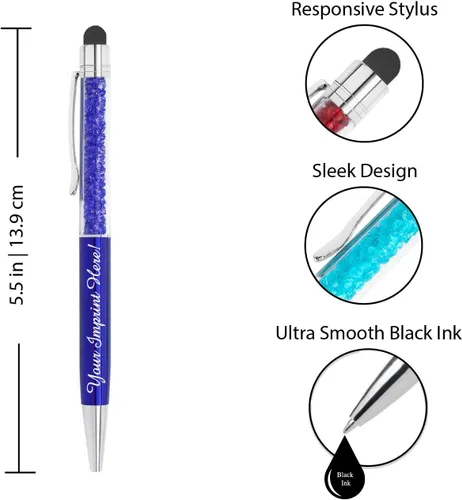 Vista 2 de ExpressDesigns™ - Bolígrafos de cristal personalizados con lápiz capacitivo - Pluma de gemas de metal - Bolígrafos con nombre impresos metálicos