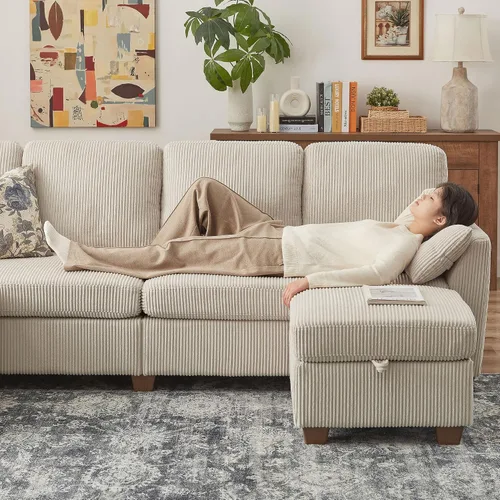 Vista 6 de Sofá en forma de U de 102.3 pulgadas con 2 otomanas móviles y 1 mesa auxiliar, se convierte en sofá cama, incluye 2 almohadas para reposabrazos