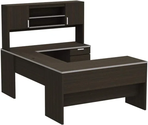 Vista 4 de Bestar Ridgeley - Escritorio ejecutivo para computadora con gabinete, un archivador lateral y una estantería, chocolate oscuro