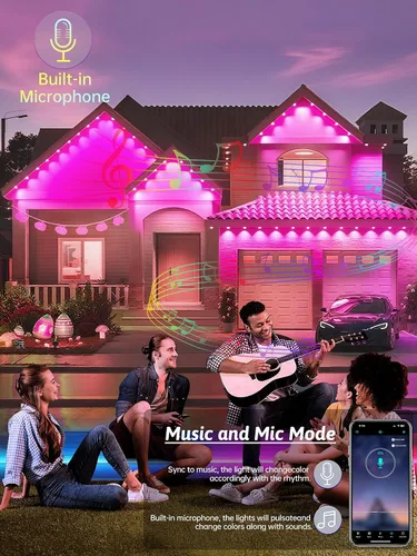 Vista 5 de Luces Permanentes para Exteriores, 100 pies RGB IP67 Impermeables para Aleros, Luces LED Inteligentes para Exterior de Casa con Control por