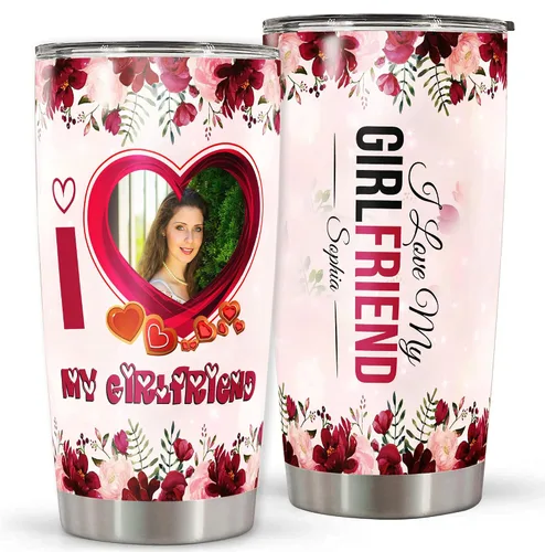 Vista 10 de Dorris Vaso personalizado de All Of Me Loves All Of You con tapa, taza de viaje de acero inoxidable, taza aislada, regalo romántico, matrimonio
