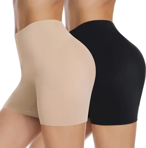 Vista 5 de JOYSHAPER Pantalones cortos para mujer, ropa interior antirozaduras, pantalones cortos para mujer 2 Pack-beige+beige (regular cinturaband)
