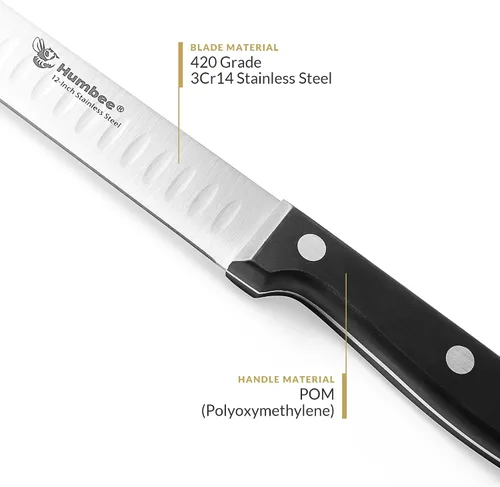 Vista 2 de Cuchillo de trinchar de 12 pulgadas con borde de Granton afilado para corte de carne y pavo de pechuga, hoja de acero inoxidable con mango