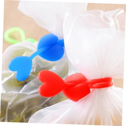 Vista 8 de STOBAZA Juego de 5 lazos reutilizables con forma de corazón de silicona, clip para pan, fácil de usar al azar