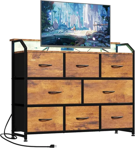 Vista 11 de DUMOS - Cómoda para TV con 8 cajones de tela, cómoda, color negro APP Control LED Lights and Type-C Charging Station, Fabric Storage Tower TV