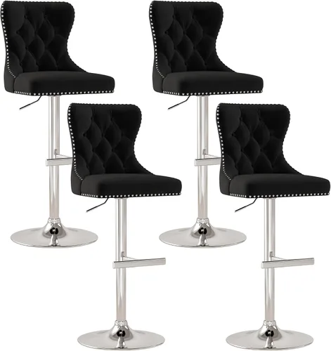 Vista 14 de Juego de 2 taburetes de bar giratorios de terciopelo con respaldo copetudo y base dorada, beige Adjustable Counter Height Barstools with Soft