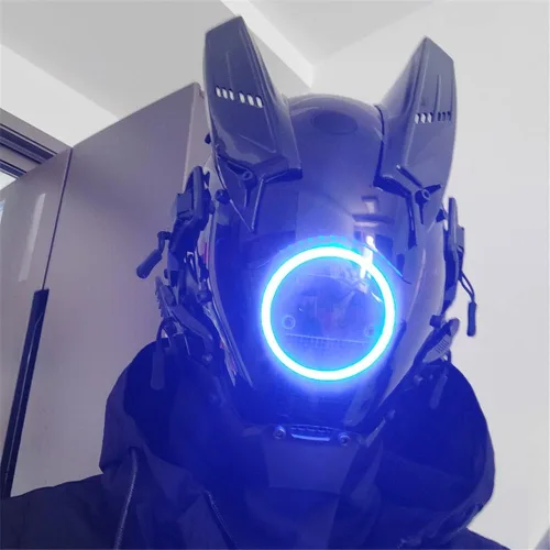 Vista 2 de Ormakurda - Máscara de cosplay para hombres y mujeres tecnología punk futurista máscara para cosplay Halloween fiesta festivales de música accesorios