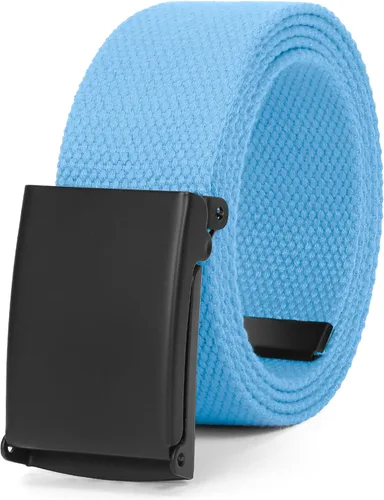 Vista 12 de WHIPPY Cinturón de tela con hebilla militar de color negro sólido, tapa abatible, totalmente ajustable, para hombre, con corte a medida